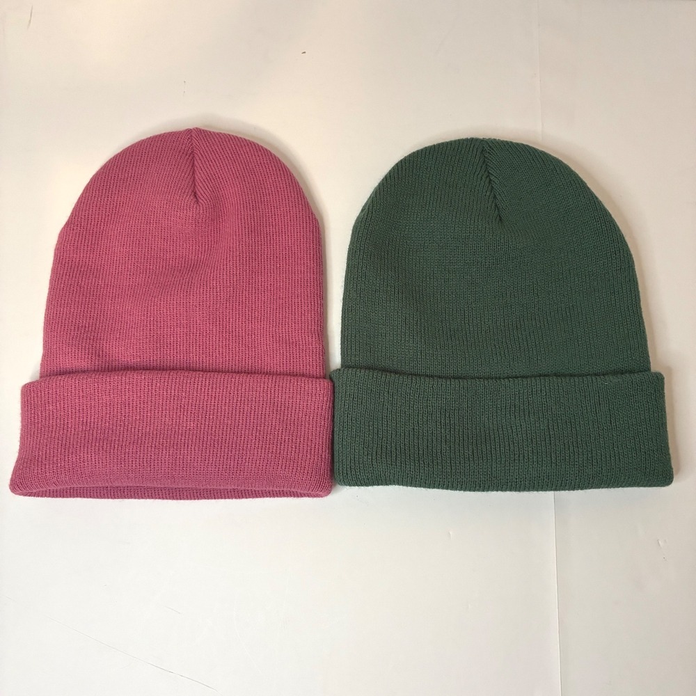 Carhartt Beanie Hat Lot 2 Pink Green Acrylic Warm Winter Cuff Knit Adult OS Cozy